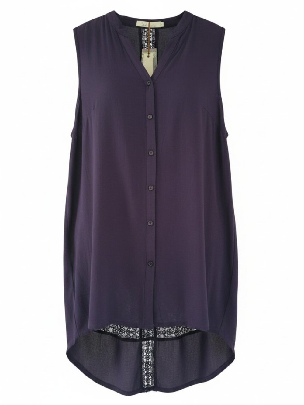 NWT Boho Longline Button Front Tunic Lace Back Purple Eggplant Cottagecore Sz. L